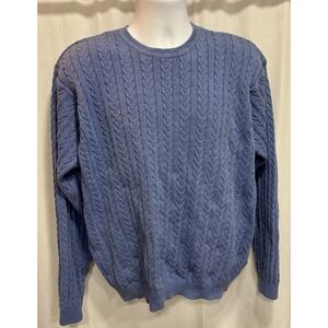 Izod Sweater Mens X-Large Blue Cable Knit Crewneck Pullover 100% Cotton